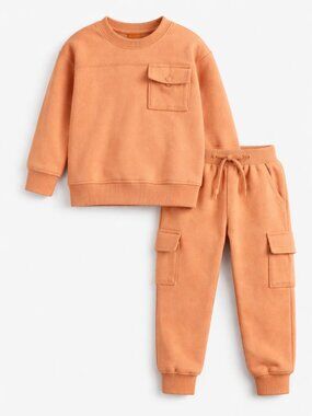 NWT Cat & Jack Toddler Boys Orange Pocket Crewneck Sweatshirt & Jogger Set